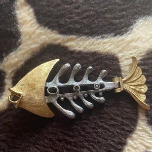 Givenchy Rare Vintage Metallic Fish Skeleton Articulated Pendant Brooch